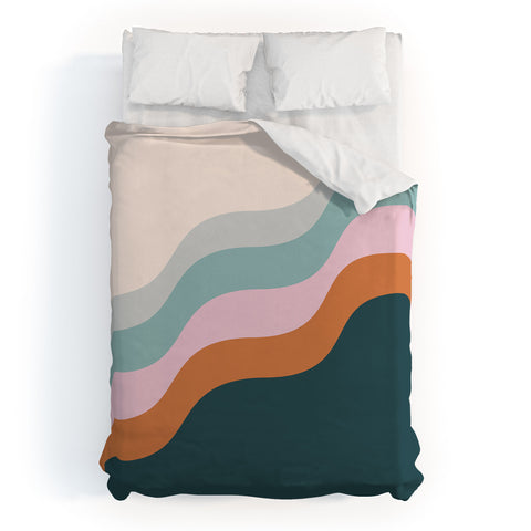June Journal Abstract Diagonal Waves in Teal Duvet Cover