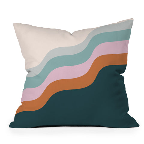 June Journal Abstract Diagonal Waves in Teal Outdoor Throw Pillow