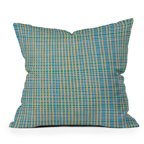 June Journal Plaid Lines in Blue Outdoor Throw Pillow