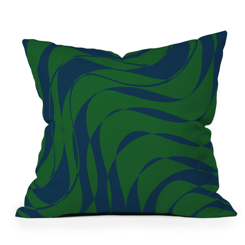 June Journal Swirls in Green and Blue Outdoor Throw Pillow