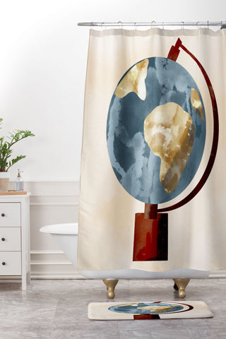 justin shiels Globe Illustration Shower Curtain And Mat