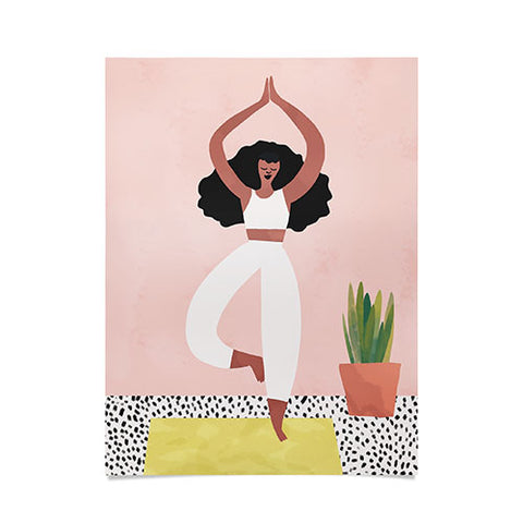 justin shiels Yoga Woman Watercolor with plants Poster