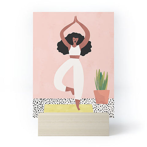 justin shiels Yoga Woman Watercolor with plants Mini Art Print