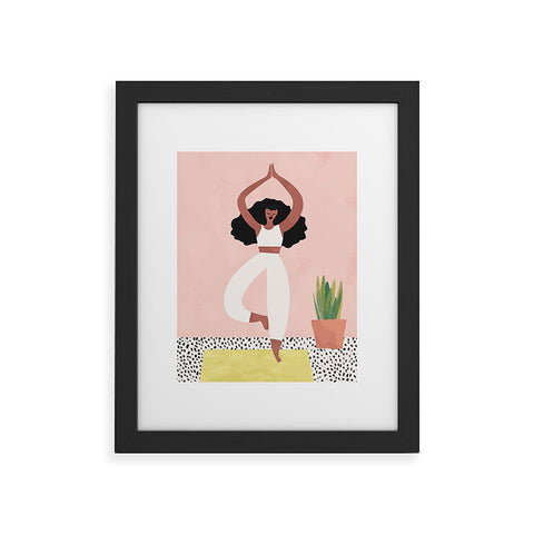 justin shiels Yoga Woman Watercolor with plants Framed Art Print