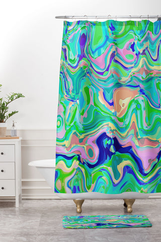 Kaleiope Studio Groovy Swirly Colorful Blobs Shower Curtain And Mat