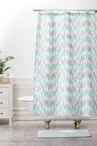 Kaleiope Studio Squiggly Wavy Boho Pattern Shower Curtain And Mat