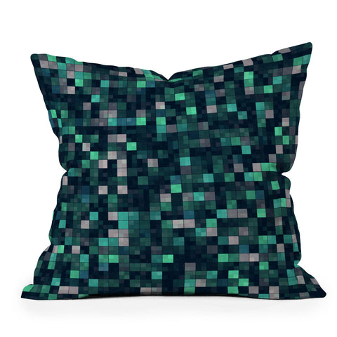 Kaleiope Studio Teal and Gray Squares Outdoor Throw Pillow