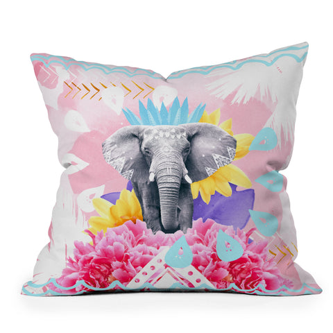 Kangarui Elephant Festival Pink Outdoor Throw Pillow