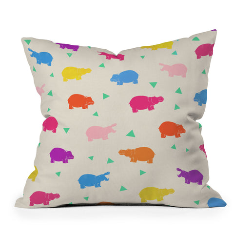 Kangarui Happy Hippo Party Outdoor Throw Pillow