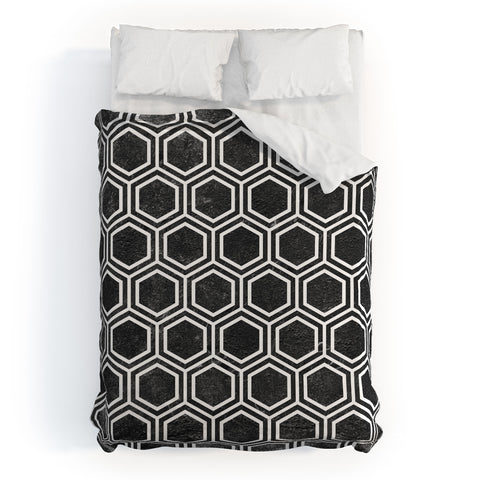 Kelly Haines Black Concrete Hexagons Duvet Cover
