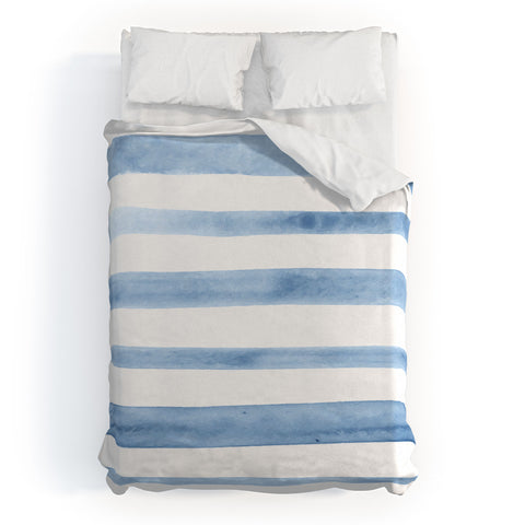 Kelly Haines Blue Watercolor Stripes Duvet Cover