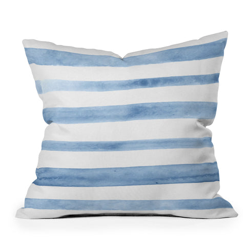 Kelly Haines Blue Watercolor Stripes Outdoor Throw Pillow