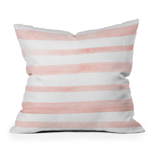 Kelly Haines Pink Watercolor Stripes Outdoor Throw Pillow