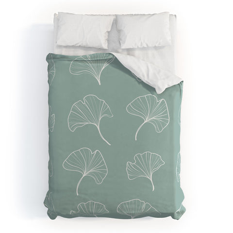 Kelly Haines Teal Ginkgo Leaves Duvet Cover