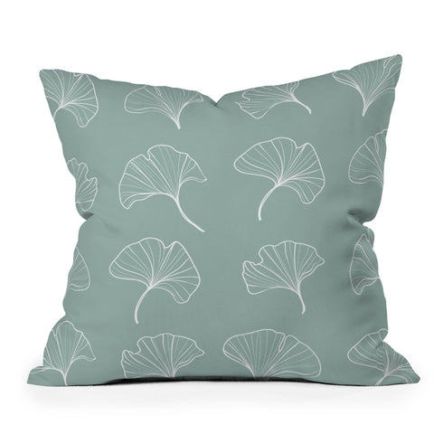 Kelly Haines Teal Ginkgo Leaves Outdoor Throw Pillow