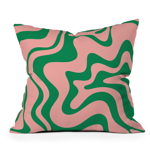 Kierkegaard Design Studio Liquid Swirl Retro Pink and Bright Green Outdoor Throw Pillow