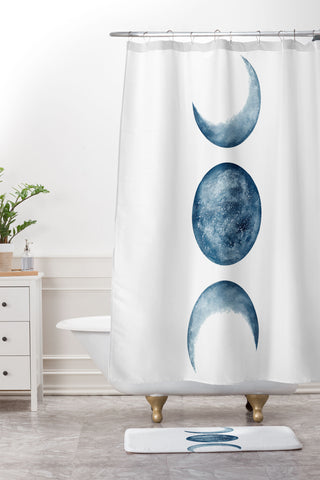 Kris Kivu Blue Moon Phases Watercolor Shower Curtain And Mat