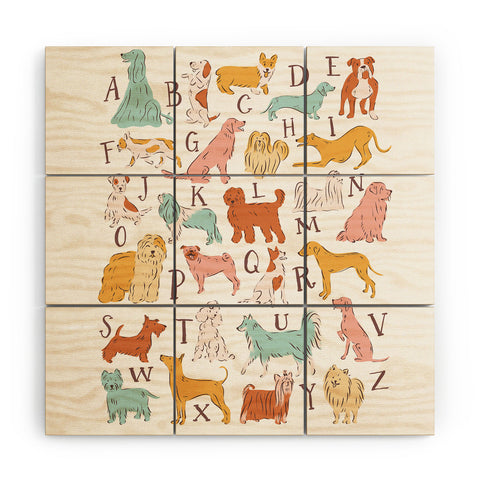 KrissyMast ABC Dogs in Retro Vintage Color Wood Wall Mural