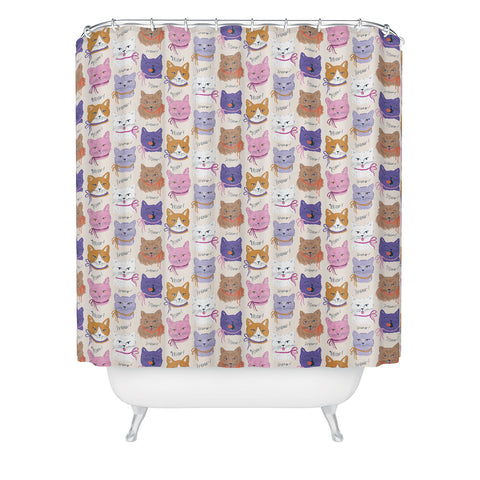 KrissyMast Cats in Purple and Brown Shower Curtain