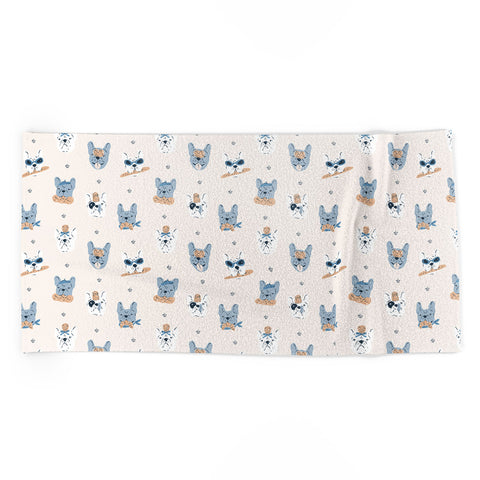 KrissyMast French Bulldogs with Pastries Beach Towel