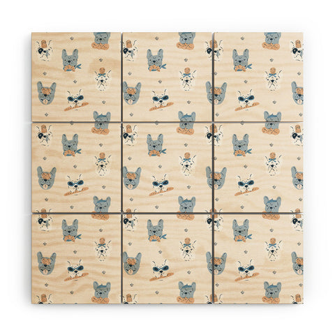 KrissyMast French Bulldogs with Pastries Wood Wall Mural