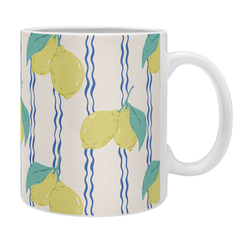 KrissyMast Lemons with Wavy Stripe Coffee Mug