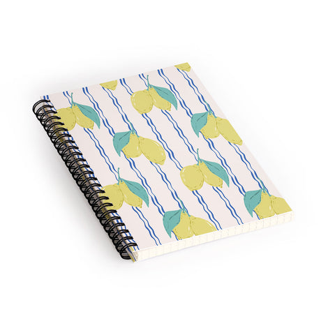 KrissyMast Lemons with Wavy Stripe Spiral Notebook