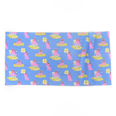KrissyMast Pink Summer Cat Beach Towel