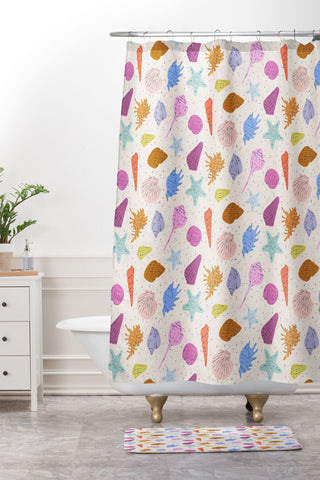 KrissyMast Rainbow Seashells Shower Curtain And Mat