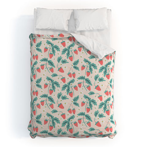 KrissyMast Strawberries with Flowers Duvet Cover