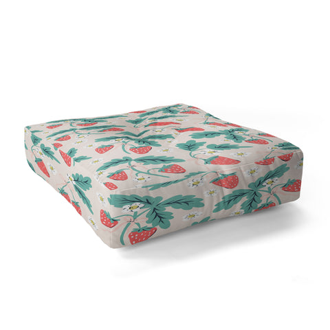 KrissyMast Strawberries with Flowers Floor Pillow Square
