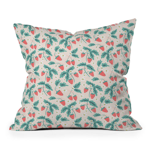 KrissyMast Strawberries with Flowers Throw Pillow