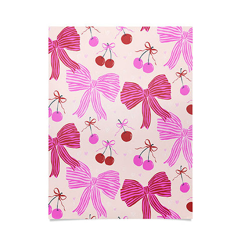 KrissyMast Striped Bows with Cherries Poster