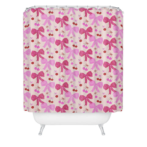 KrissyMast Striped Bows with Cherries Shower Curtain
