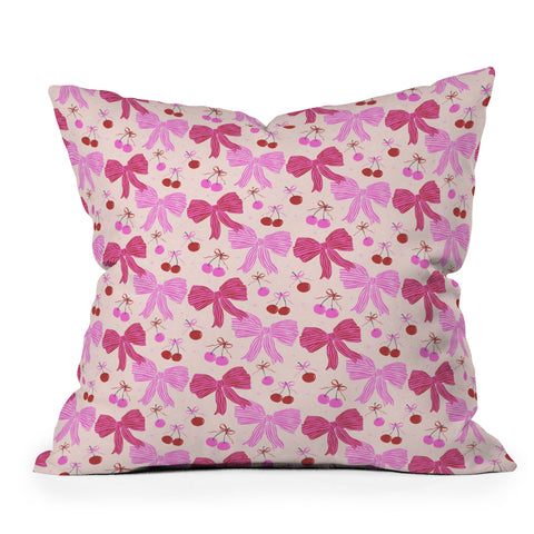 KrissyMast Striped Bows with Cherries Outdoor Throw Pillow