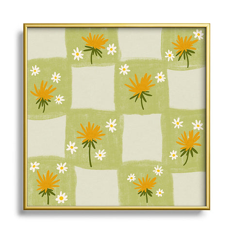 Lane and Lucia Dandelion Checkerboard Square Metal Framed Art Print