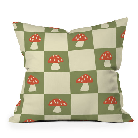 Lane and Lucia Mushroom Checkerboard Pattern Outdoor Throw Pillow