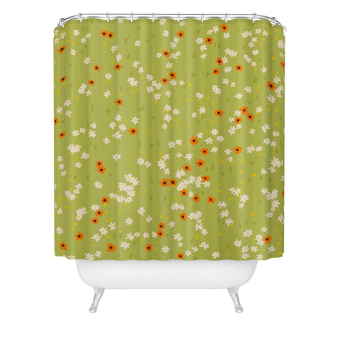 Lane and Lucia Orange Poppies and Wildflowers Shower Curtain