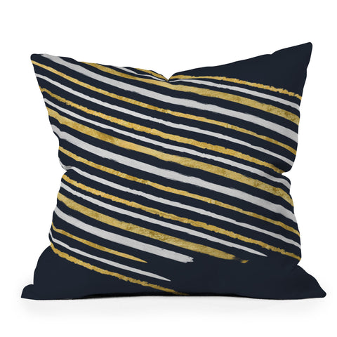 Lara Kulpa Gold and White Stripe on Navy Outdoor Throw Pillow