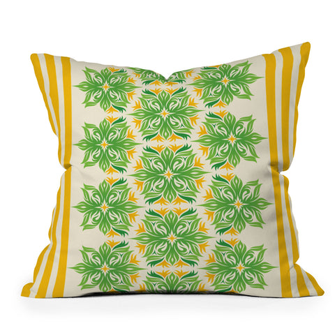 Lara Kulpa Green And Yellow Tribal Floral Outdoor Throw Pillow
