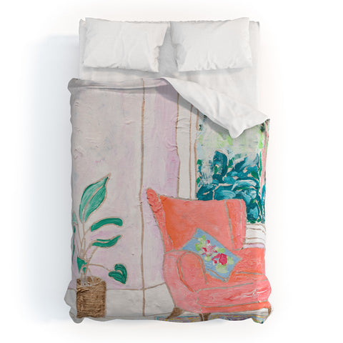 Lara Lee Meintjes A Room with a View Pink Armchair by the Window Duvet Cover