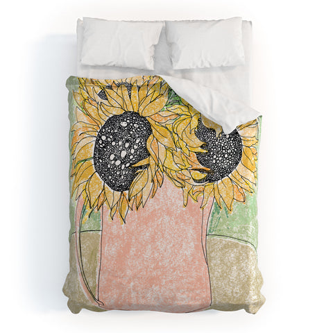 Lara Lee Meintjes Fall Sunflower Bouquet in Pitcher Offset Duvet Cover