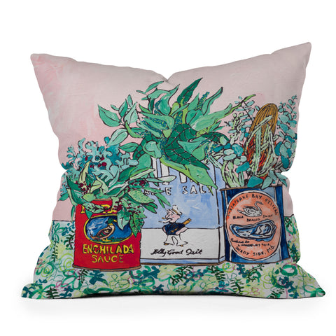 Lara Lee Meintjes Jungle Botanical in Colorful Cans on Pink Still Life Outdoor Throw Pillow