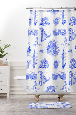 Lara Lee Meintjes San Francisco Toile Repeat Pattern Shower Curtain And Mat