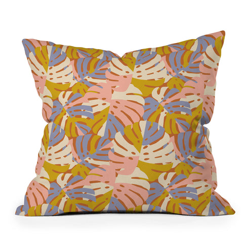 Lathe & Quill Color Block Monstera Pink Throw Pillow