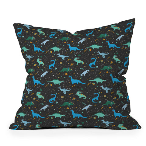 Lathe & Quill Dinosaurs in Space in Blue Throw Pillow