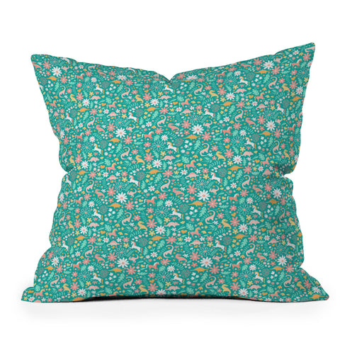 Lathe & Quill Dinosaurs Unicorns on Teal Throw Pillow