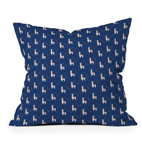 Lathe & Quill Llama on Blue Throw Pillow