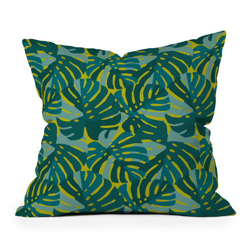Lathe & Quill Monstera Leaves in Teal Throw Pillow