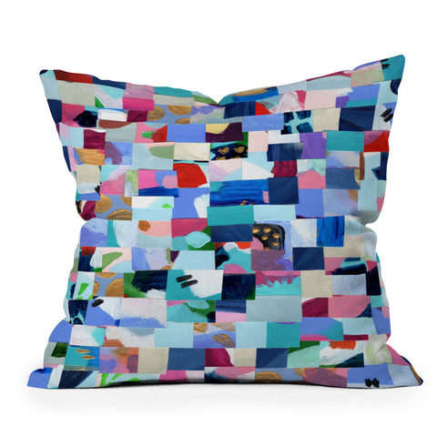 Laura Fedorowicz Fabulous Collage Blue Outdoor Throw Pillow